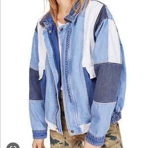 Denim patchwork panel bomber free people